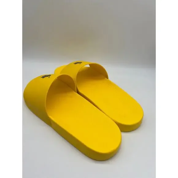 Polo Ralph Lauren Signature Pony Slide Yellow Blue Man's Size 14M NEW - Picture 9 of 12